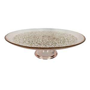 ANTHROPOLOGIE 13" ROSE CLEAR GLASS WITH GOLD DROPLETS CAKE STAND
